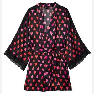 Victoria Secret Heart Patterned Black and Pink Women's Robe | XS/S